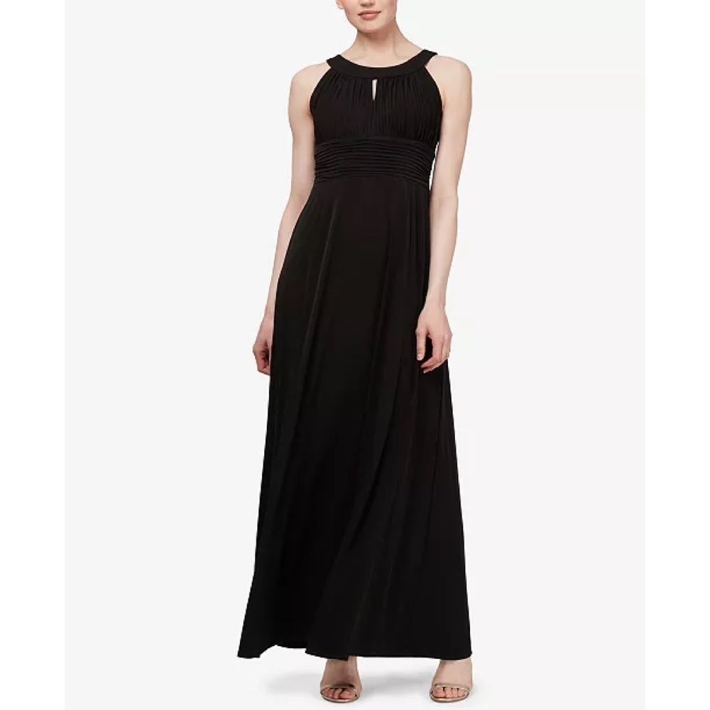 SL Fashions Black Pleated Maxi Dress Size 4